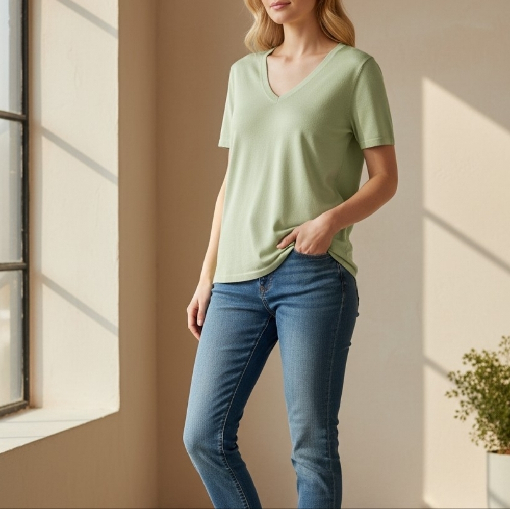 Brooks Brothers 364 Light Green Silk Cotton Blend Knit Top Womens